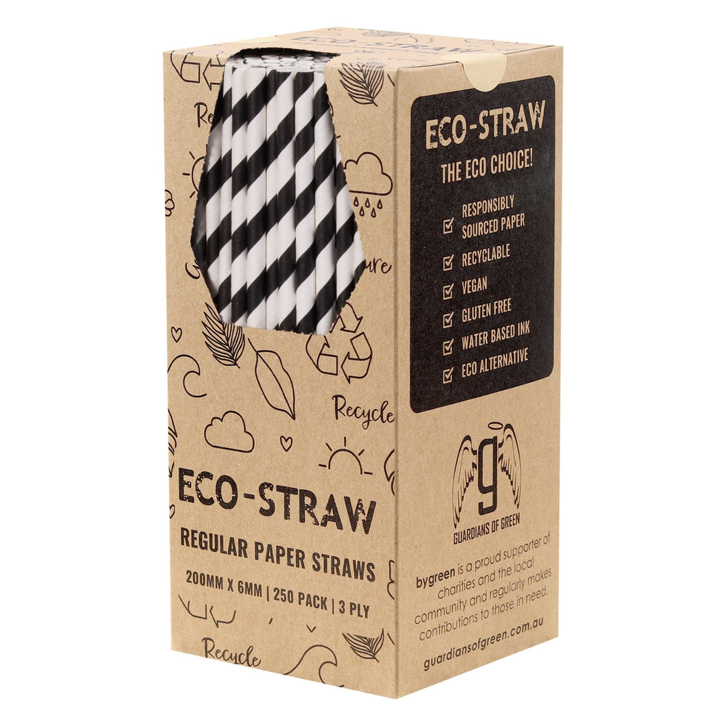 ECO STRAW - REGULAR - PAPER STRAW - 3 PLY - BLACK STRIPE