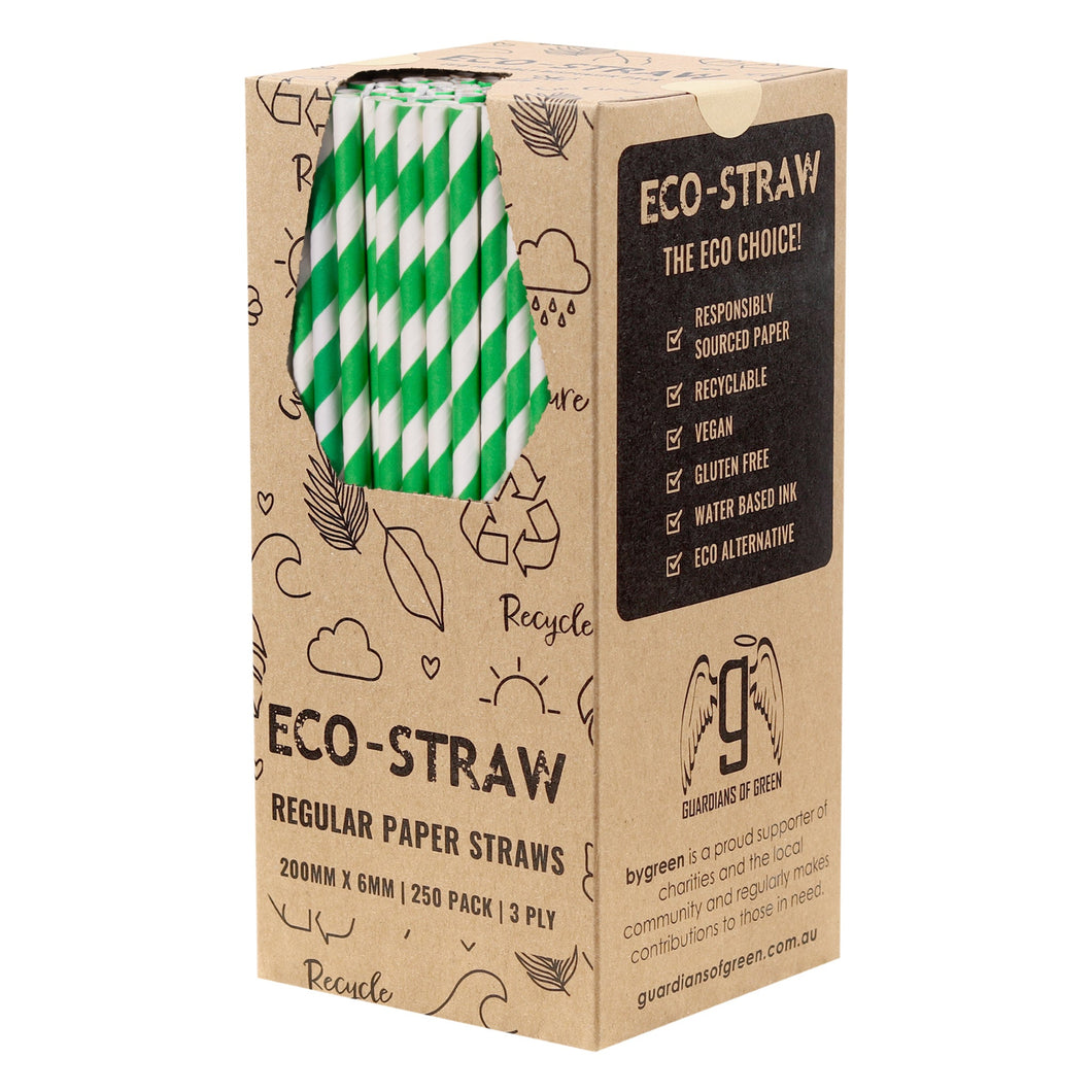 ECO STRAW - REGULAR - PAPER STRAW - 3 PLY - GREEN STRIPE