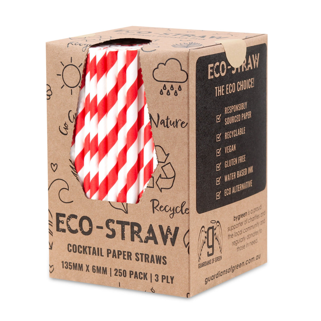 ECO STRAW - COCKTAIL - PAPER STRAW - 3 PLY - RED STRIPE