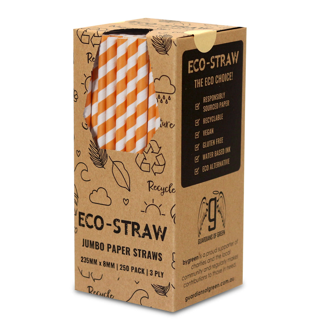 ECO STRAW - JUMBO - PAPER STRAW - 3 PLY - ORANGE STRIPE