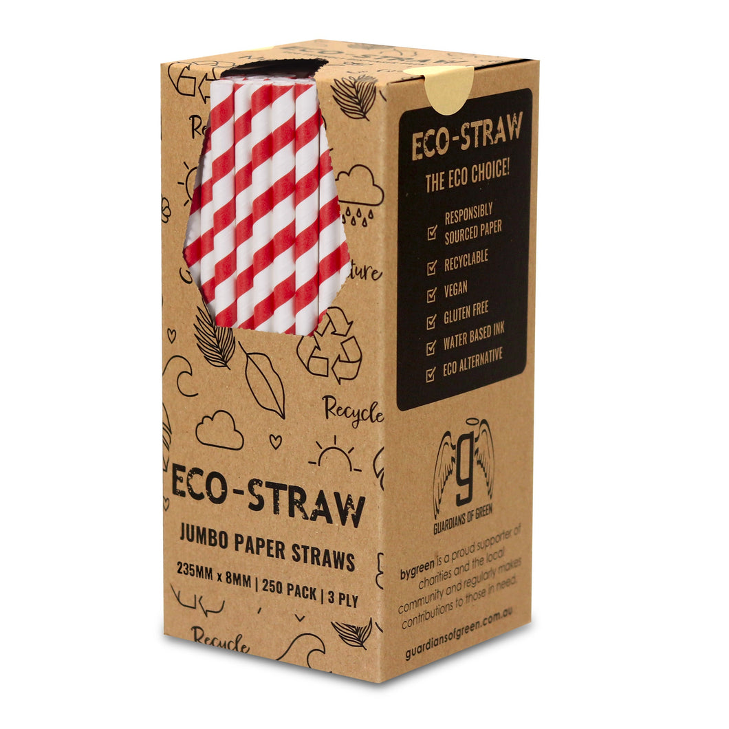 ECO STRAW - JUMBO - PAPER STRAW - 3 PLY - RED STRIPE