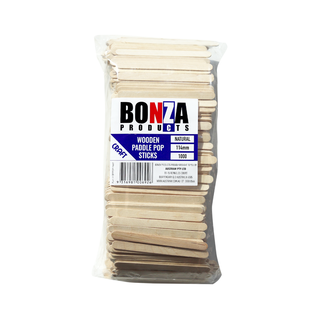 BONZA - NATURAL PADDLE POP STICK - 114MM